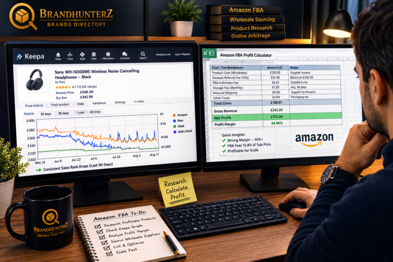 Amazon FBA seller using Keepa price history and Helium 10 revenue to verify margins 2026