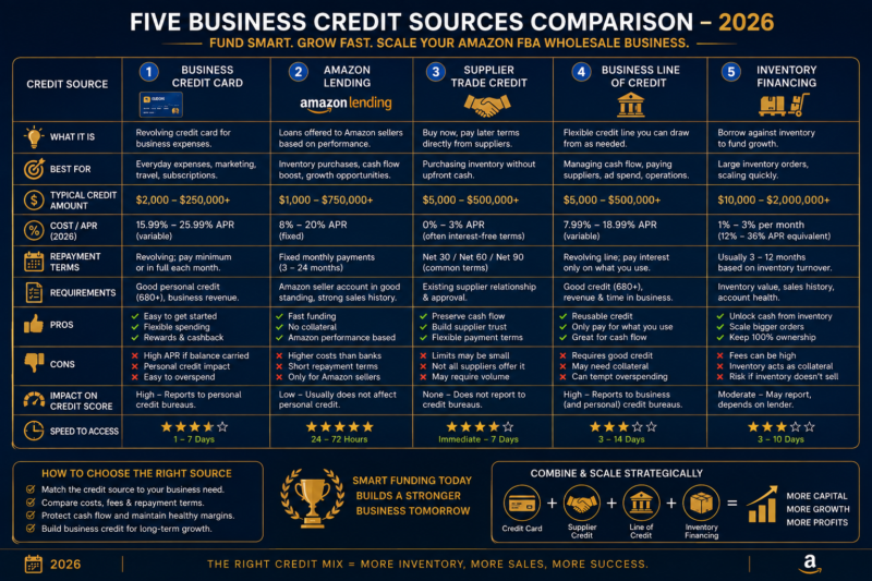 Amazon FBA business credit sources credit card Amazon Lending supplier trade credit line 2026