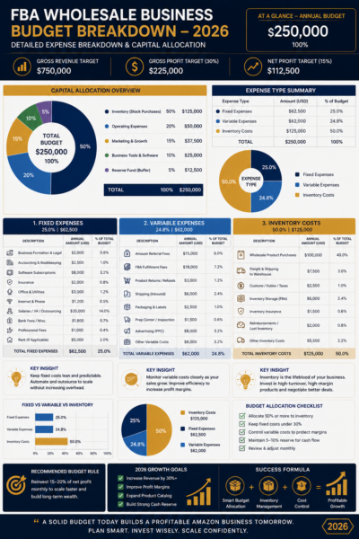 Wholesale FBA budget breakdown fixed variable inventory expenses monthly planning 2026