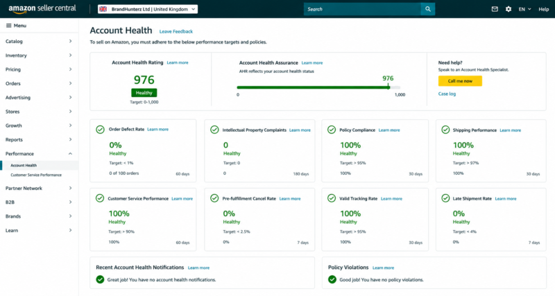 Amazon Account Health Dashboard Product Policy Compliance Metrics Monitoring