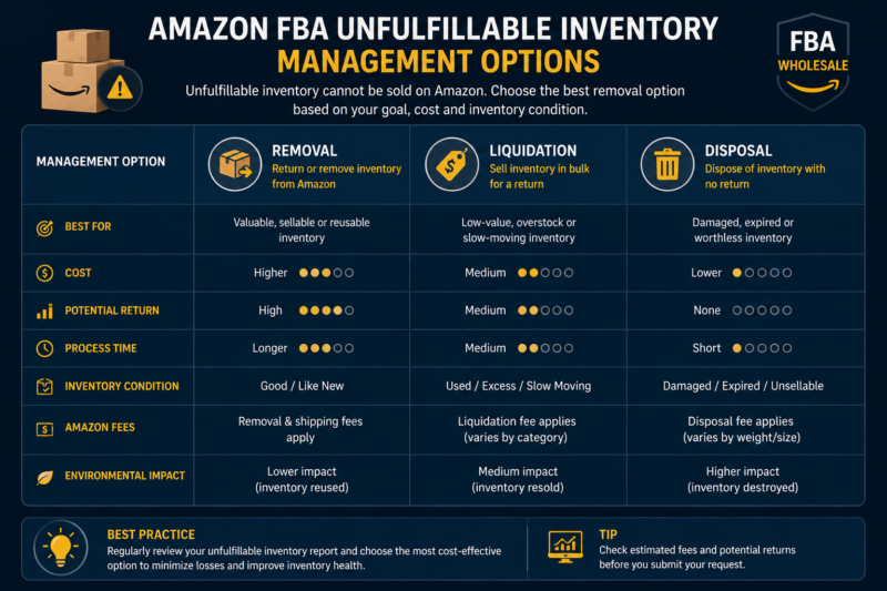 Amazon FBA Unfulfillable Inventory Management Removal Liquidation Disposal Options