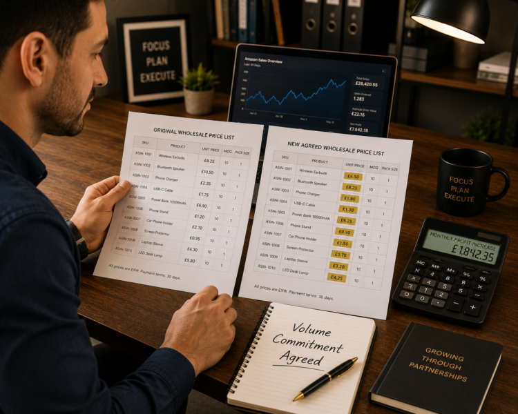 Amazon FBA Wholesale Seller Calculating Margin Improvement After Price Negotiation Numbers