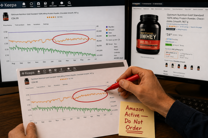 Keepa Graph Orange Line Amazon Presence Warning Sign Wholesale FBA Seller Research